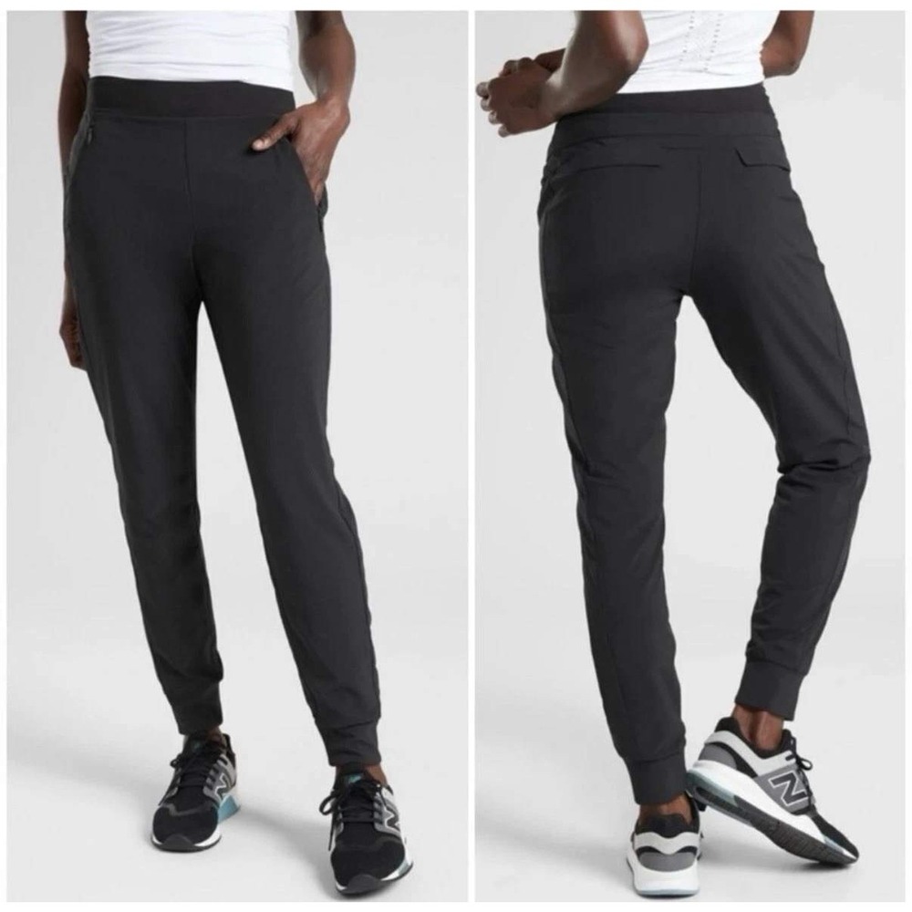 Athleta Soho Jogger Pants Lined Black Athleisure Performance Travel‎ Size 8